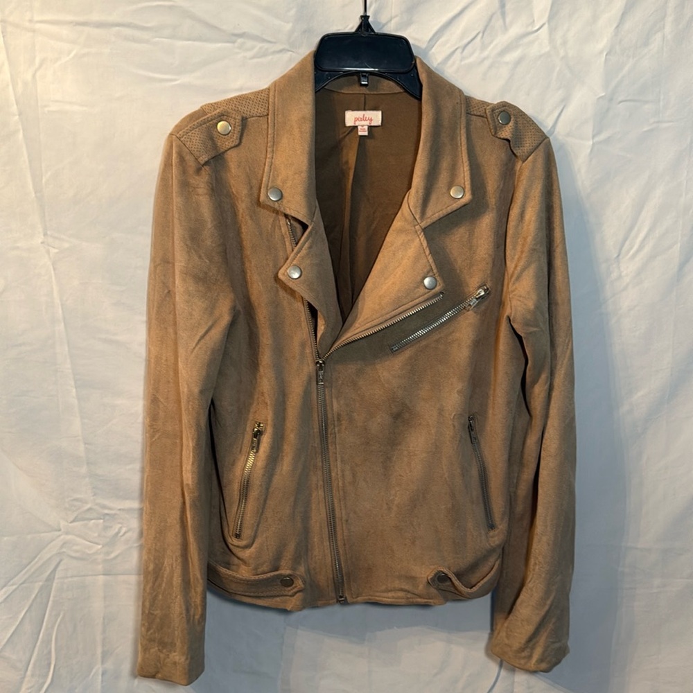 Women Tan Faux Suede Jacket Size M